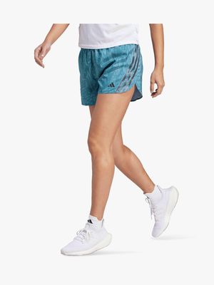 Womens adidas Run Icon All Over Print Teal Shorts