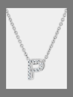 CZ Initial Necklace P Silver Plated