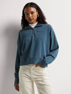 Y&G Faded Cropped Quarter Zip Sweat