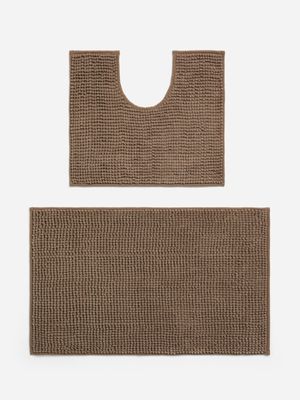 Jet Home Taupe Solid Micro Chenille 2 Piece Bath Mat Set