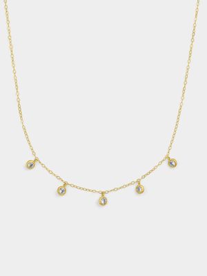 Yellow Gold & Sterling Silver Cubic Zirconia Drop Necklace