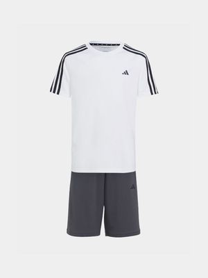 Boys adidas Essential 3-Stripes White/Black Training Set