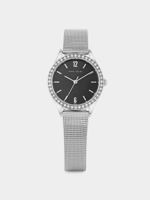 Minx Silver Plated Black Dial Mesh Watch