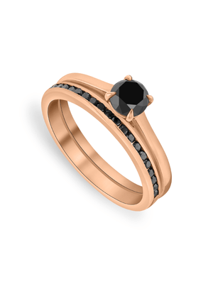 Rose Gold 0.90ct Black Diamond Round Twinset Ring