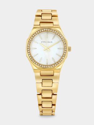 Minx Gold Plated White Hexagonal Dial Bracelet Watch