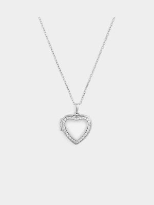 Sterling Silver Cubic Zirconia Heart Locket Pendant