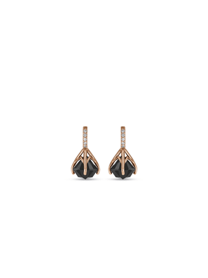 Rose-Toned Sterling Silver & Iconic Cut Black Cubic Zirconia Drop Earrings