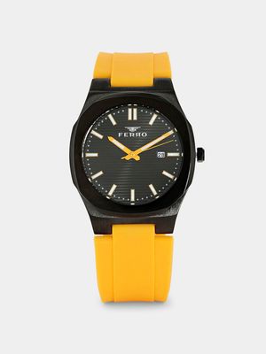 Ferro Men’s Black Plated Black Dial Yellow Rubber Watch