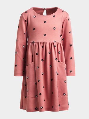 Younger Girl's Pink Daisy Print Empire Dress