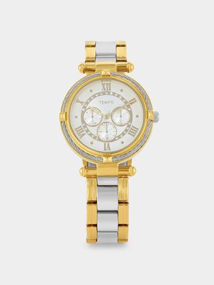 Tempo Timepiece Collection Gold Plated Silver Dial Two-Tone Bracelet Watch