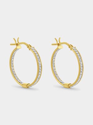 Yellow Gold  and Sterling Silver Crystal Hoop Earrings