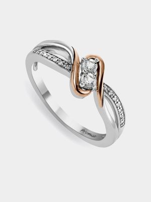 Sterling Silver & 9ct Rose Gold Diamond & Created White Sapphire Infinity Ring