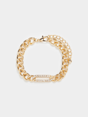 Gold Tone Chain with Pave Link Detail Bracelet