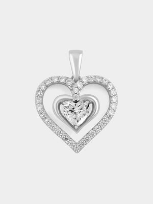 Sterling Silver Cubic Zirconia Triple Heart Pendant Off Chain