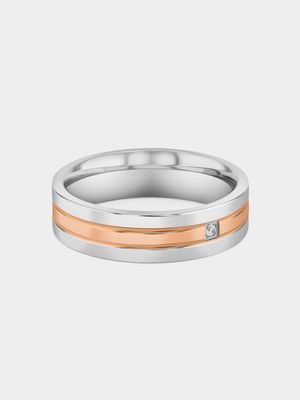 Stainless Steel Rose Plated Centre Stripe Ring