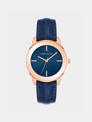 Anne Klein Rose Plated Navy Faux Leather  Watch