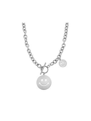 Stainless Steel Oval Chain with Smiley Pendant