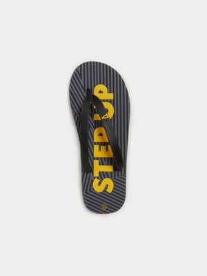 Men's Sneaker Factory Stripe Printed Step Up Black/Yellow Flip Flop