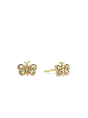 Yellow Gold & Sterling Silver Cubic Zirconia Woman's Butterfly Studs