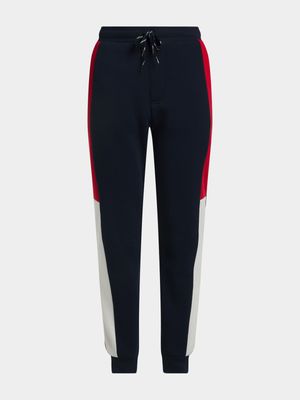 Younger Boy's Navy & Red Colour Block Joggers