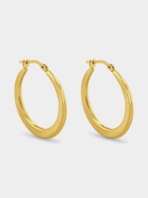 Yellow Gold & Sterling Silver Flat Bold Hoop Earrings
