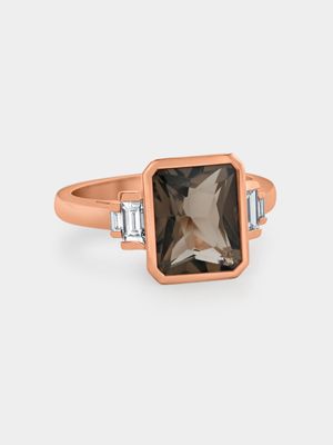 Rose Gold 0.30ct Diamond & Smoky Quartz Emerald-Cut Ring