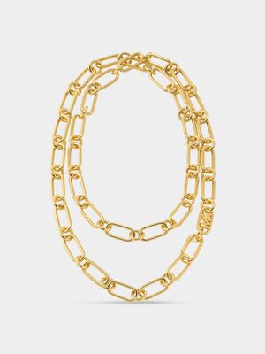 Michael Kors Statement Link Collection Gold Plated Empire Link Chain Double Layer Necklace