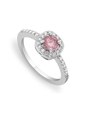 Sterling Silver Pink Cubic Zirconia Cushion Halo Women's Ring
