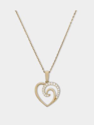 Yellow Gold Swirl Heart Pendant on a Chain