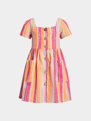 Younger Girl's Pink Stripe Button Front Dress