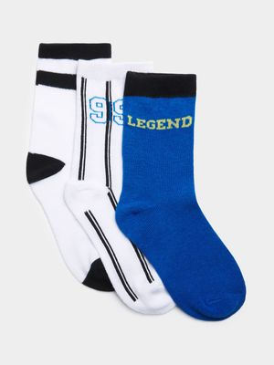 Boy's Blue & White 3 Pack Sport Socks
