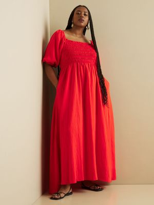 Women's Iconography Smocked Midi Dress Tangerine