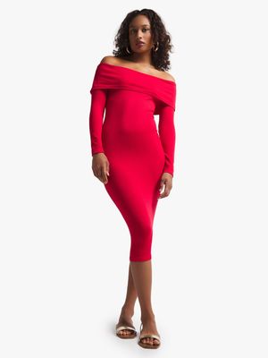 Women's Red Bardot Dress