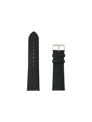Strapology Stainless Steel & Black Calf-Style Leather Watch Strap