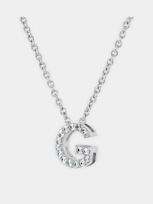 CZ Initial Necklace G Silver Plated
