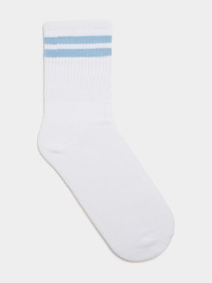 Men's White 'Blue Stripe' Socks