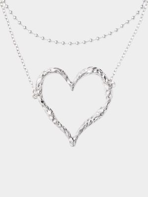 Women's Silver Hammered Heart Pendent Necklace