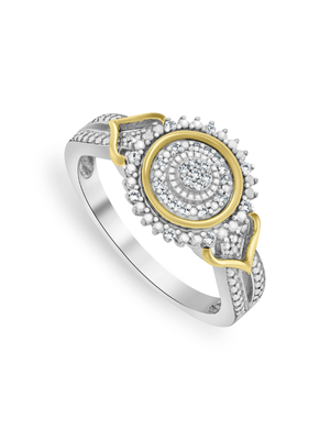 Yellow Gold & Sterling Silver Diamond & Created Sapphire Round Ring