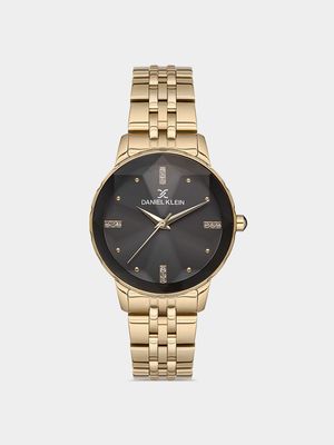Daniel Klein Women's Black Dial & Gold Plated Stainless Steel Bracelet Watch