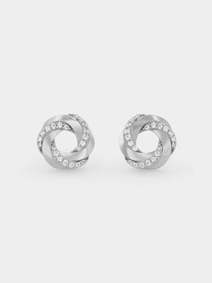 Sterling Silver Cubic Zirconia Fluted Circle Women's Stud Earrings