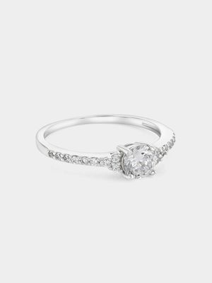 Sterling Silver Cubic Zirconia Solitaire Pavé Promise Ring