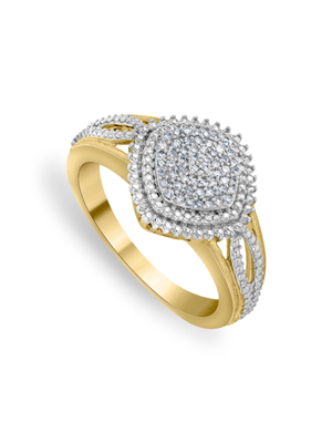 Yellow Gold 0.13ct Diamond Radiant Cluster Twist Ring