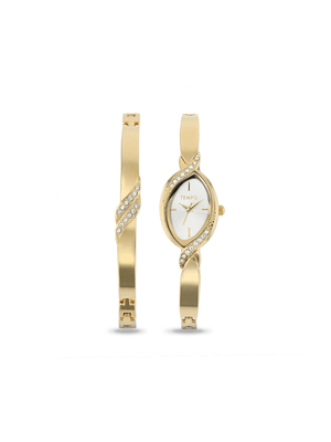 Tempo Ladies Gold Toned Bangle Watch & Bracelet Set