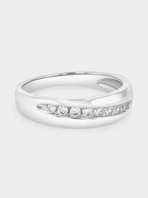 Sterling Silver Cubic Zirconia Diagonal Channel Ring
