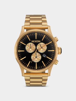 Nixon Men's Sentry Chrono All Gold Plated & Black Stainless Steel Watch