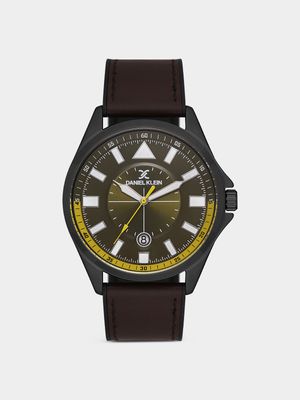 Daniel Klein Black Plated Brown Silicone & Leather Watch