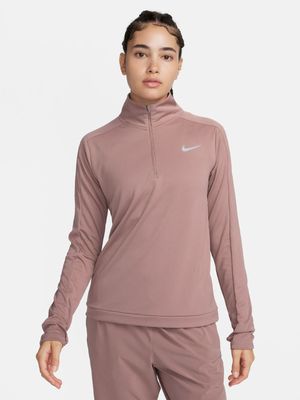 Womens Nike Dri-Fit Pacer Long Sleeve 1/4 Zip Mauve Top