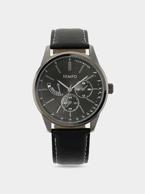 Tempo  Men's Silver tone Analogue Leather Watch