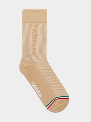 Fabiani Men's Vertical Jacquard Font Tan Anklet Socks