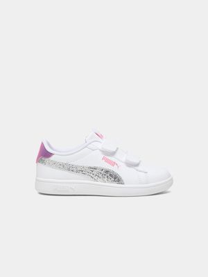Junior Pre-School Puma Smash 3.0 Star Glow White/Silver/Pink Sneakers